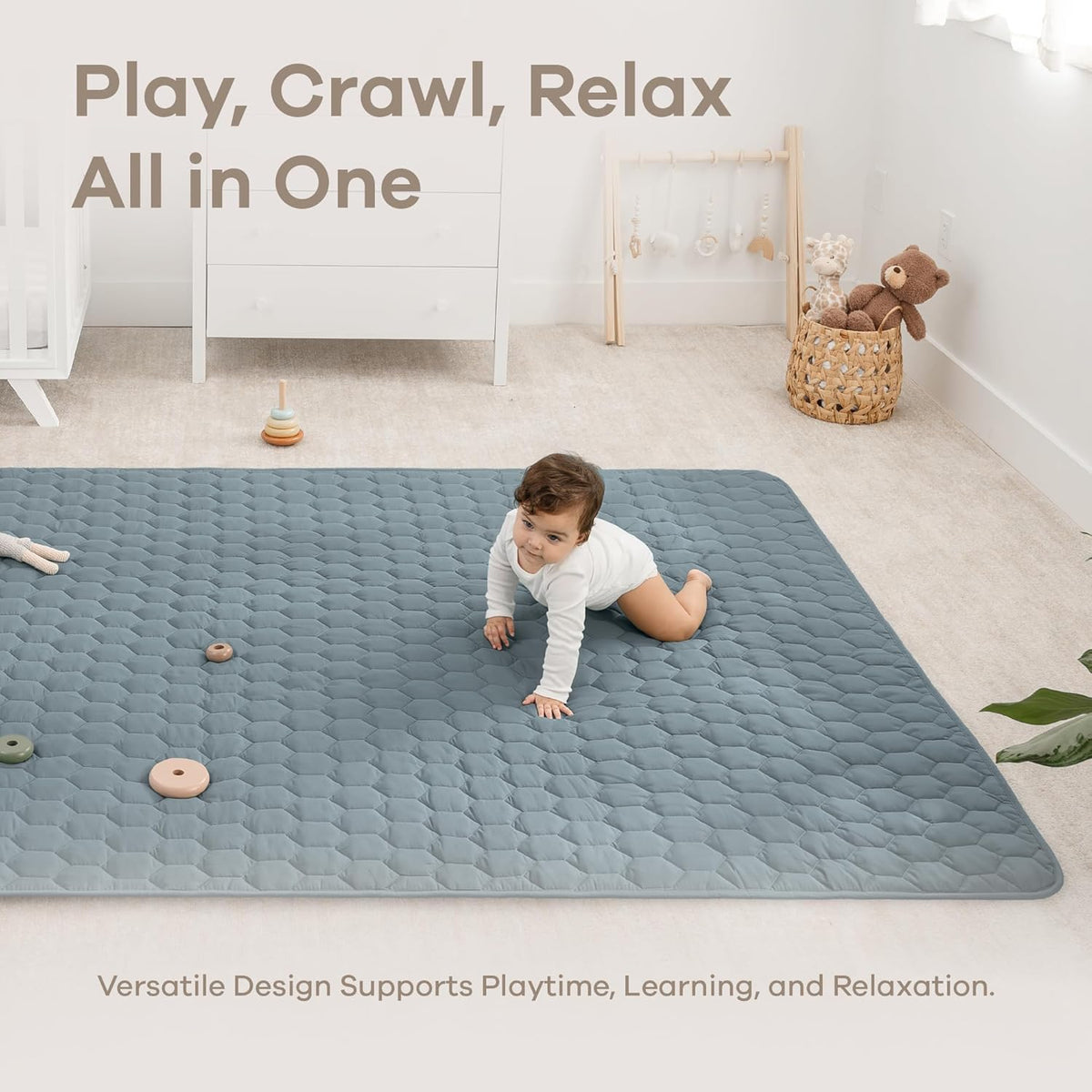 Comfy Cubs Rectangle Kids Play Mat - Large 60 x 96 inches Soft Quilted Baby Floor Mat with Non-Slip