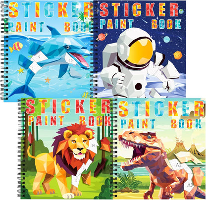 homicozy 4PCS Sticker Paint Books for Kids Ages 4-10,Dinosaur Astronaut Ocean Animals Designs Paint