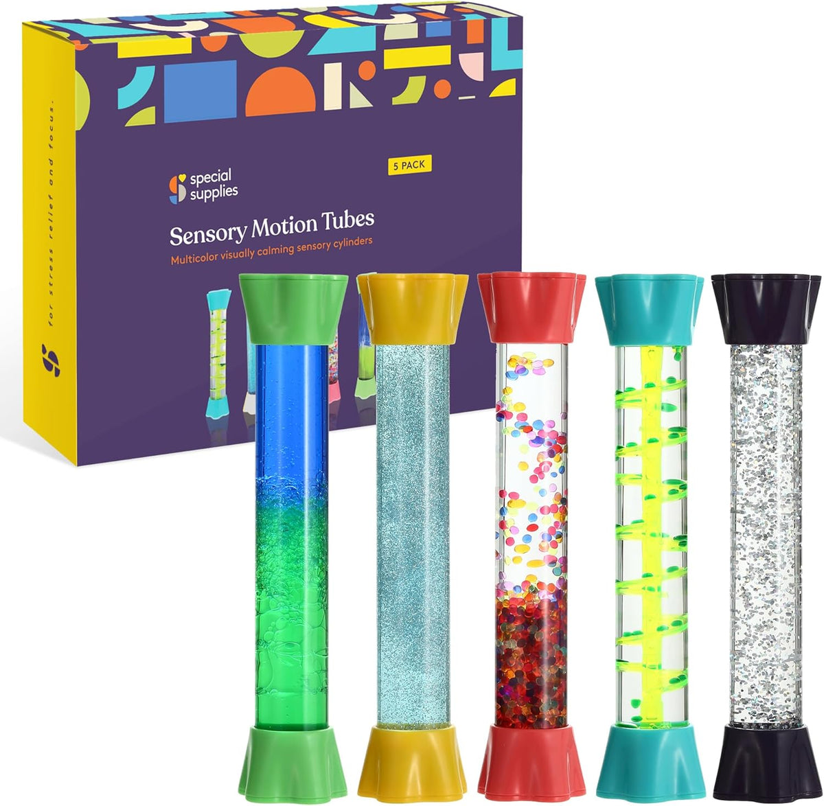 Special Supplies Liquid Motion Bubbler Toy Cool Tubes 5-Pack Colorful Hourglass Timer with Droplet