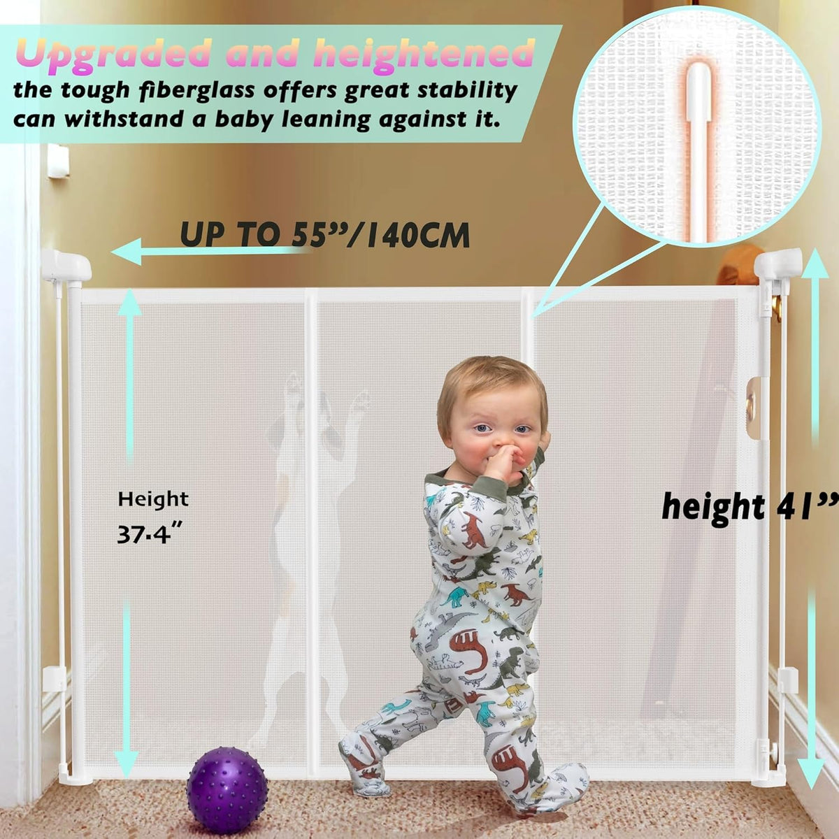 Retractable Baby Gates for Stairs, 55" Wide Baby Gate Dog Gate, 41" Tall Retractable Pet Gate for