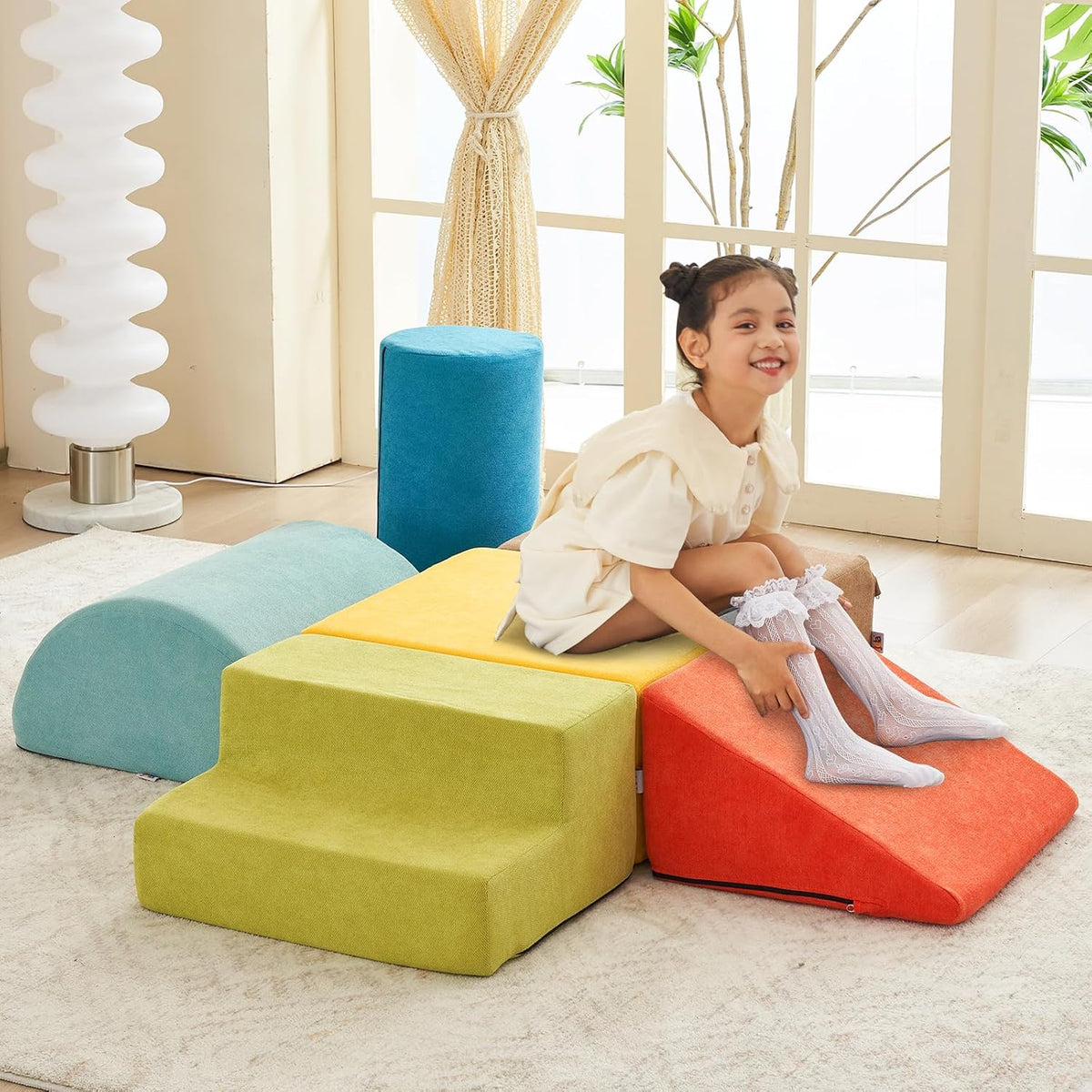 jela Foam Blocks 6Pcs Soft Play Equipment Luxury Miss Fabric, Toddler Climbing Toys Indoor Soft
