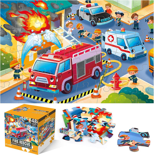 Jumbo Floor Puzzle for Kids,Fire Rescue Jigsaw Large Puzzles,48 Piece Firefighter Fireman Fire