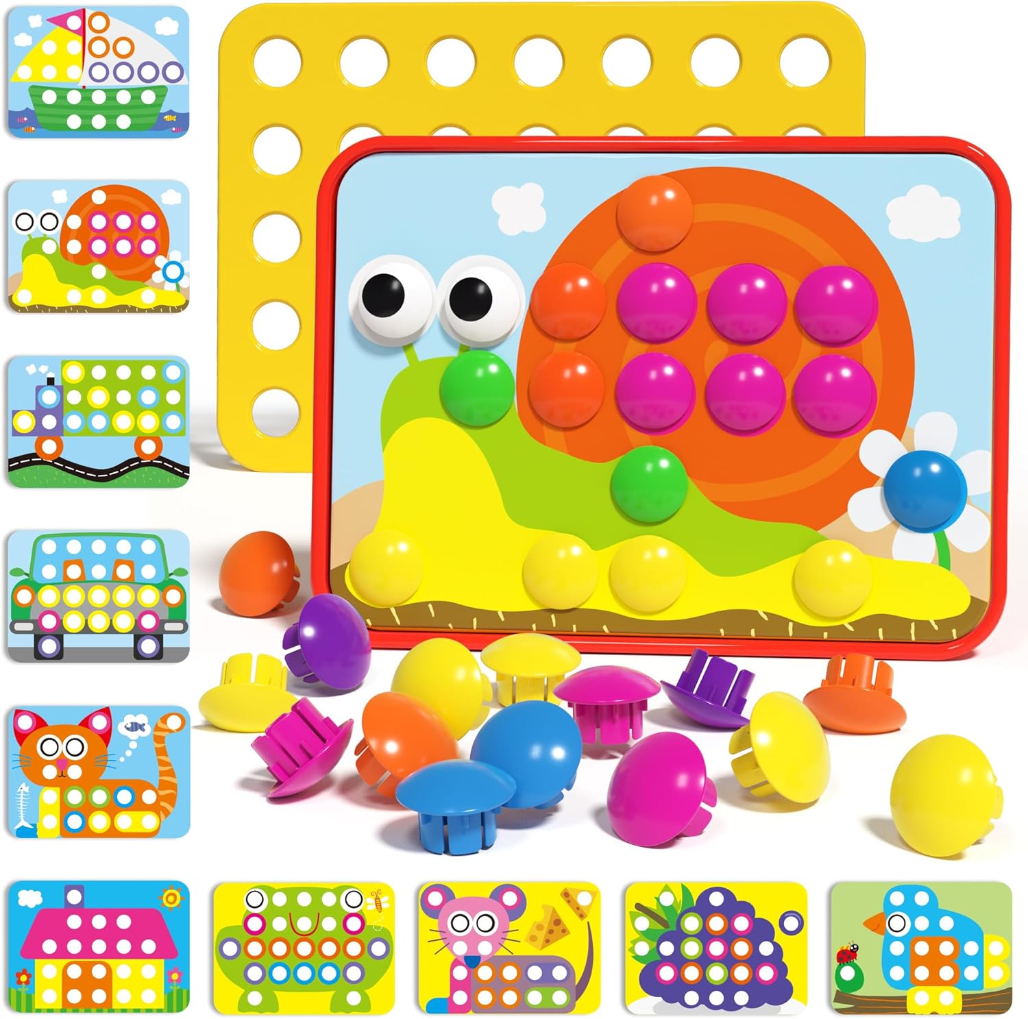 AMOSTING Button Art Toy – Educational Color Matching Mosaic Pegboard Sensory Learning Activity for