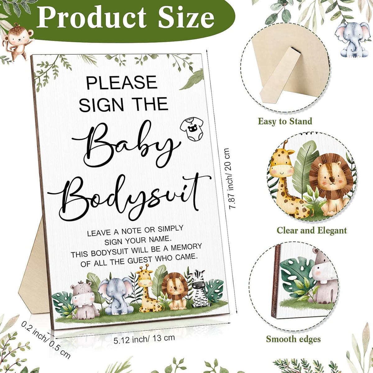 Qunclay 12 Pcs Baby Bodysuit Baby Shower Game Include 1 Game Wooden Sign Tabletop Decor 1 White