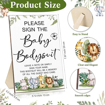 Qunclay 12 Pcs Baby Bodysuit Baby Shower Game Include 1 Game Wooden Sign Tabletop Decor 1 White