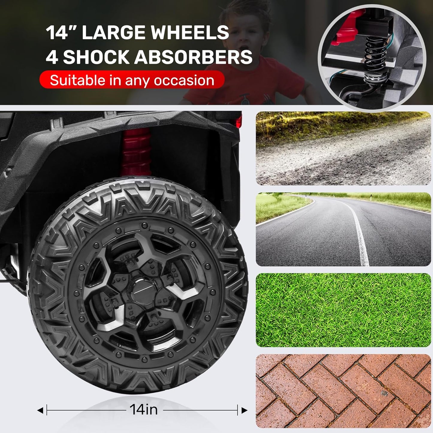 ANPABO 24V 4X4 Ride on Car Truck w/Remote Control, 4WD/2WD Switchable Kids UTV, 19" Spacious Seat