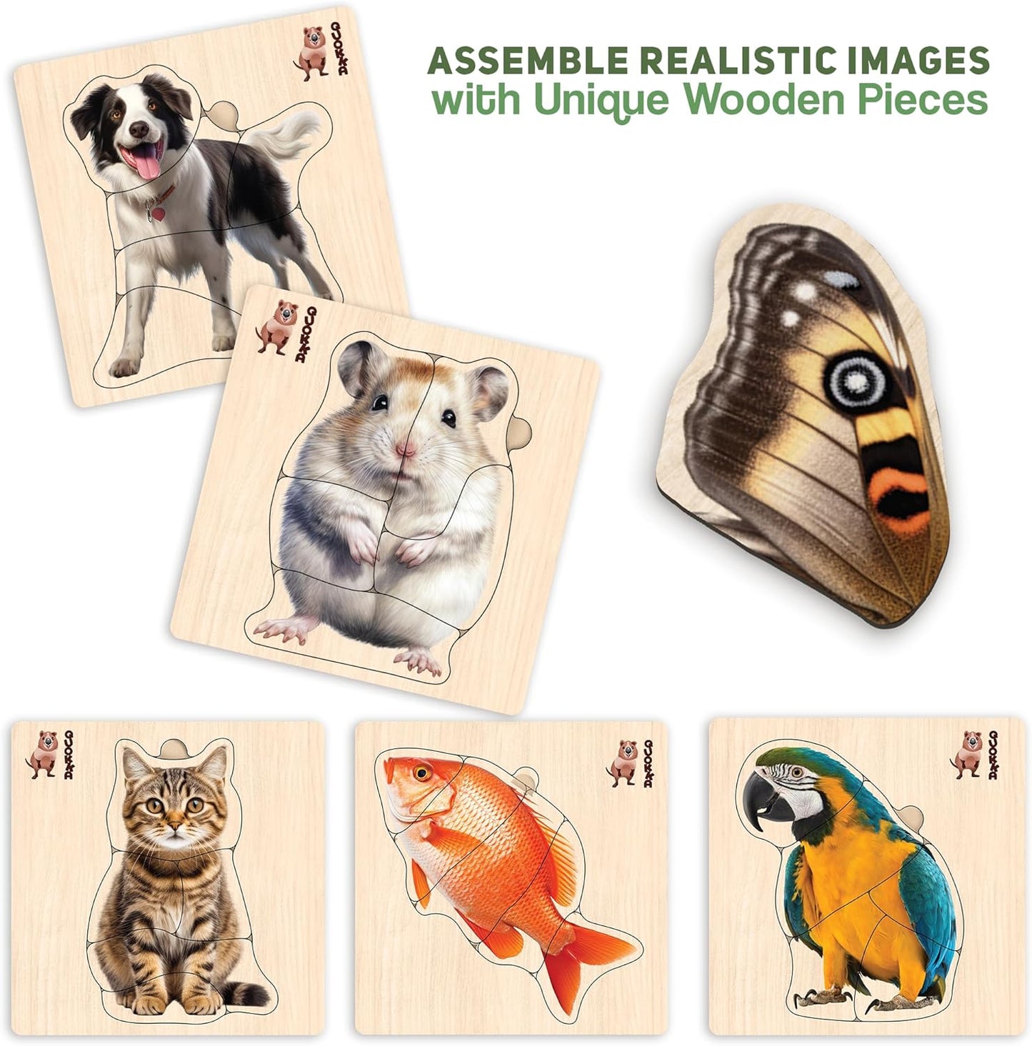 QUOKKA Realistic Wooden Puzzles for Toddlers 1-3 Year Old - 15x15 Inches Kids Puzzles Ages 2-4
