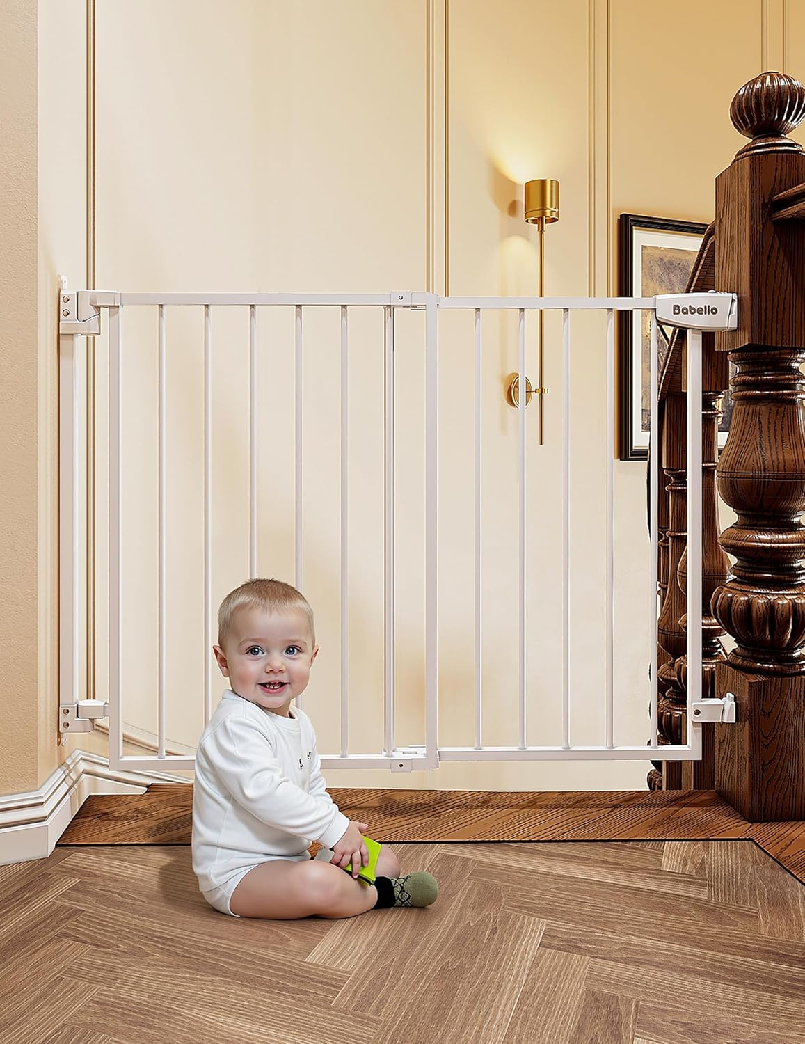 Babelio 29.7-46.5" No Bottom Bar Baby/Dog Gate for Stairs, House and Doorways, Auto Close Safety