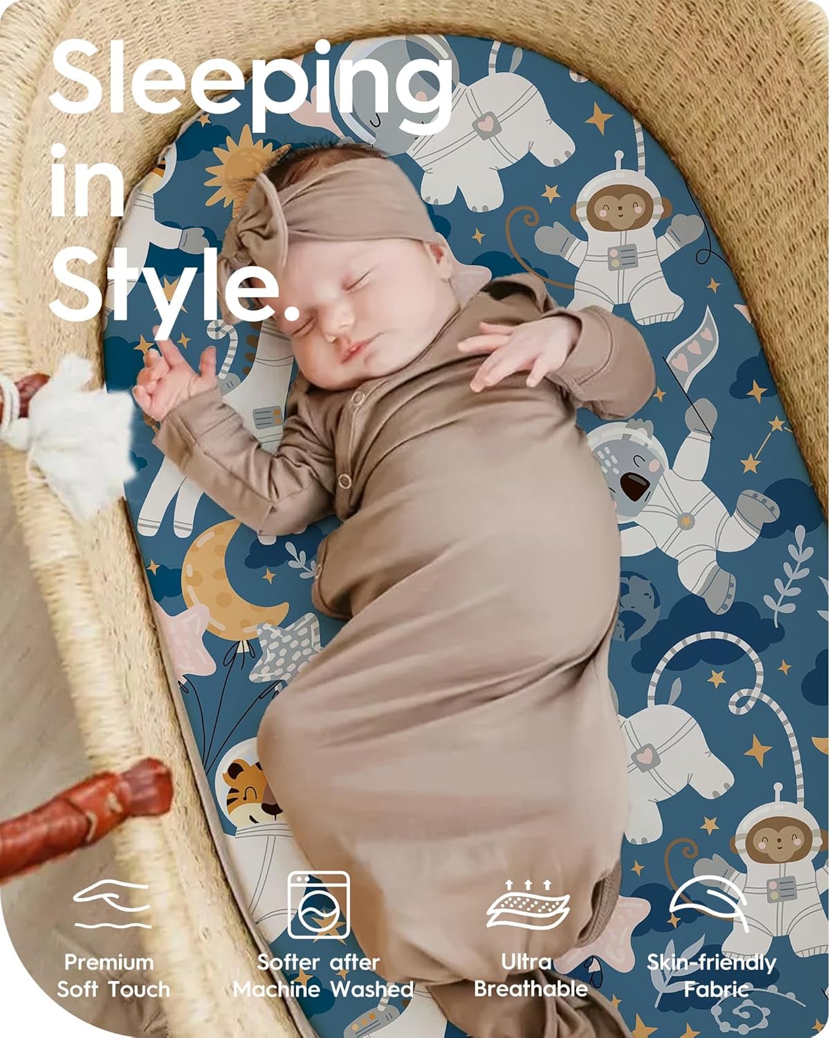 Bassinet Sheets for Baby Boy Girl, TotBasic Buttery Soft Universal Bassinet Fitted Sheet