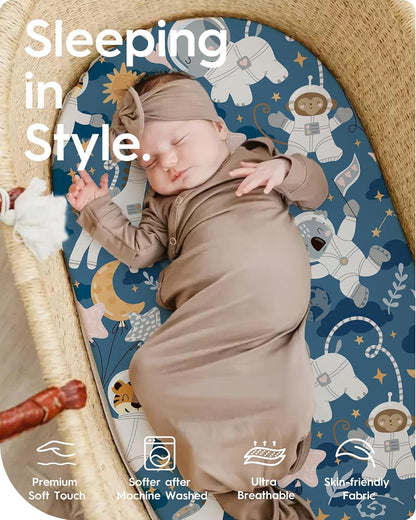 Bassinet Sheets for Baby Boy Girl, TotBasic Buttery Soft Universal Bassinet Fitted Sheet