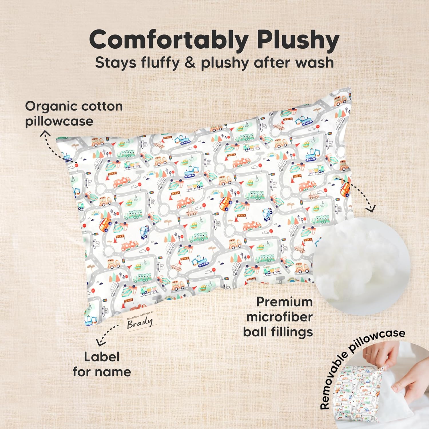 Mini Toddler Pillow with Pillowcase - 9x13 My Little Dreamy Travel Kids Pillow for Sleeping