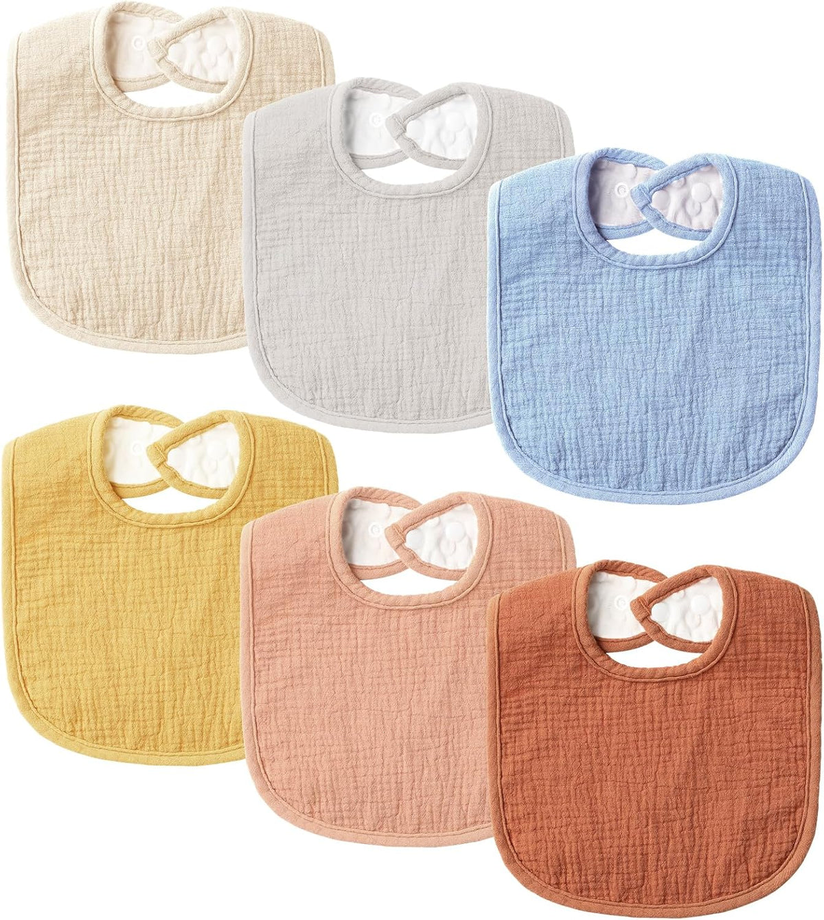 6-Pack Muslin Baby Bibs for Unisex Boys Girls, Cotton Baby Drool Bibs, Drooling and Teething Bibs