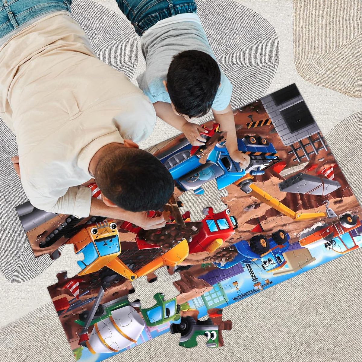 Jumbo Floor Puzzle for Kids,Construction Site Jigsaw Large Puzzles,48 Piece Construction Vehicle