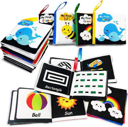 Soft Cloth Baby Book Toy 0-6 Months, Black White Baby Learning Book(Pack of 4),Touch and Feel