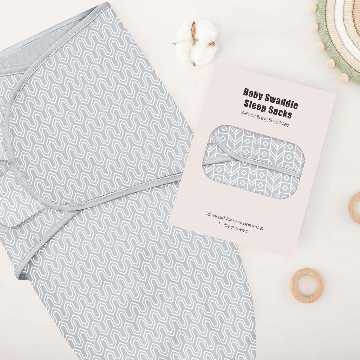 SWEET DOLPHIN 3-Pack Baby Swaddle Sleep Sacks - Newborn Swaddle Blanket with Soft Cotton