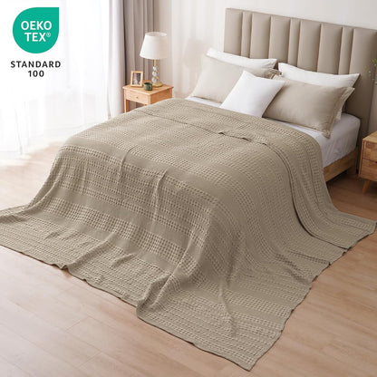 PHF 100% Cotton Waffle Blanket Oversized King 120"x120", Lightweight Breathable Extra Large 10'x10'