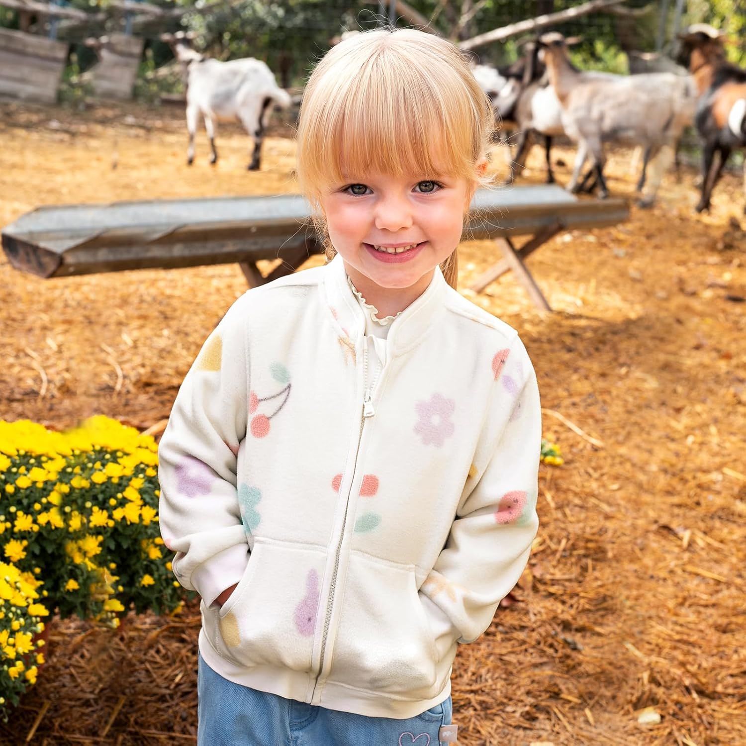 DAVE & BELLA Kids Printed Polar Fleece Jacket Toddler Baby Boys Girls Zip Up Long Sleeve Spring