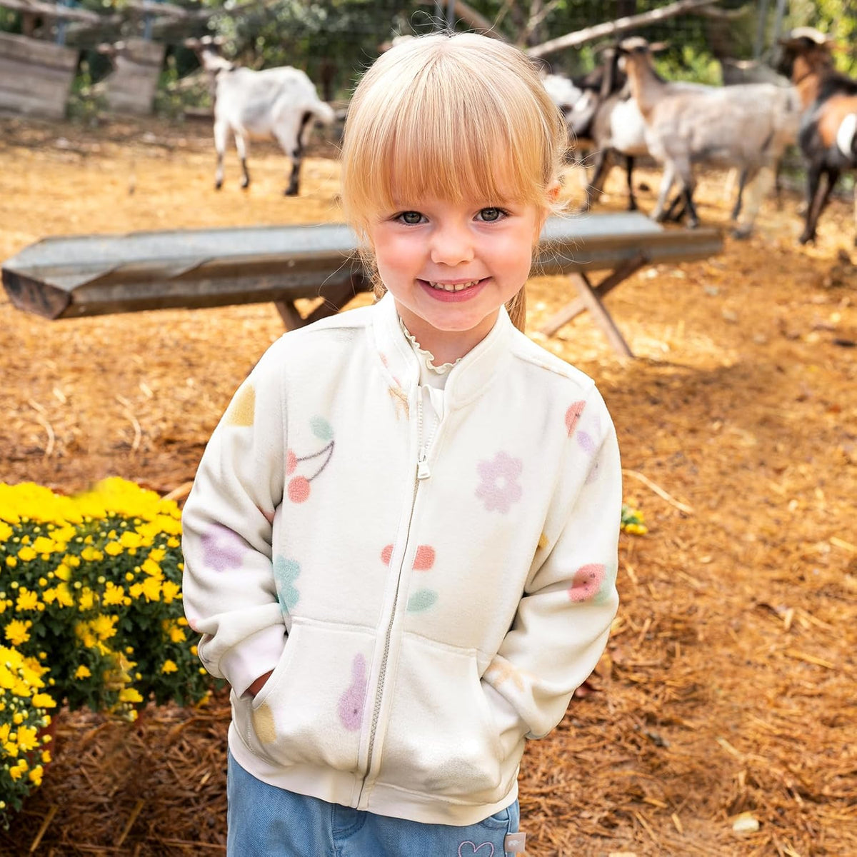 DAVE & BELLA Kids Printed Polar Fleece Jacket Toddler Baby Boys Girls Zip Up Long Sleeve Spring