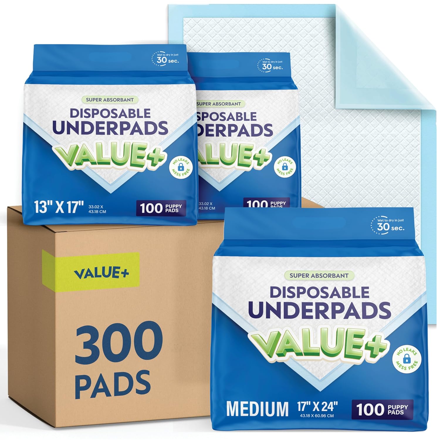 Disposable Chucks Pads [300 Pack - 17x24] Diaper Changing Pad Incontinence Bed Underpads for Baby