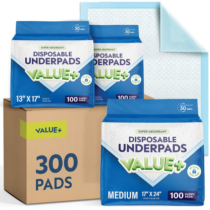 Disposable Chucks Pads [300 Pack - 17x24] Diaper Changing Pad Incontinence Bed Underpads for Baby