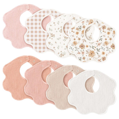 Konssy Muslin Baby Bibs 8 Pack, 100% Cotton Absorbent Bandana Drool Bibs for Teething and Drooling