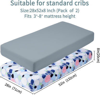 Baby Crib Sheets for Boys Girls, 2 Pack Fitted Crib Sheet for Standard Crib and Toddler Mattress
