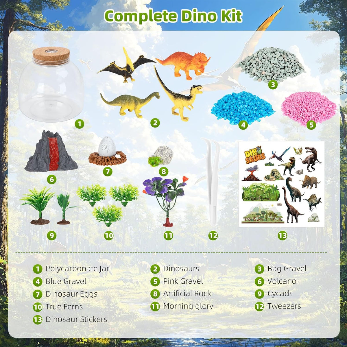 Dinosaur Light Up Terrarium for Boys – DIY Prehistoric Garden with LED | STEM Toy & Craft Gift for