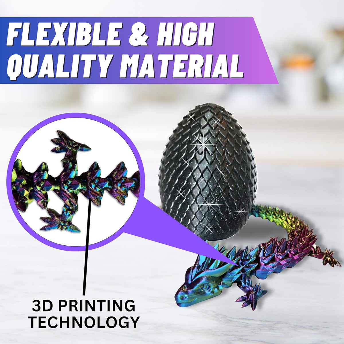 Big 20" Color-Morphing Dragon with Magic Sparkle Egg (Improved Design) Made in USA | Articulated 3D