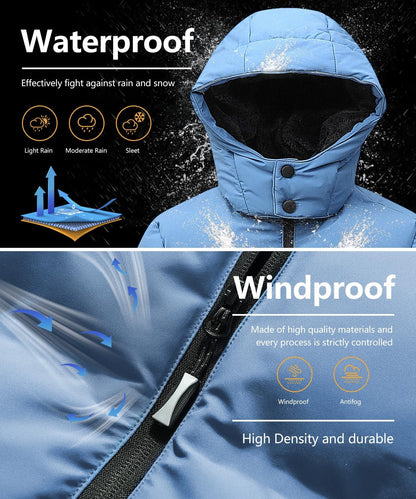 Kids Boy's Winter Coat Fleece Lined Waterproof Jacket Puffy Cotton Coat Thick Hooded Down Outdoor