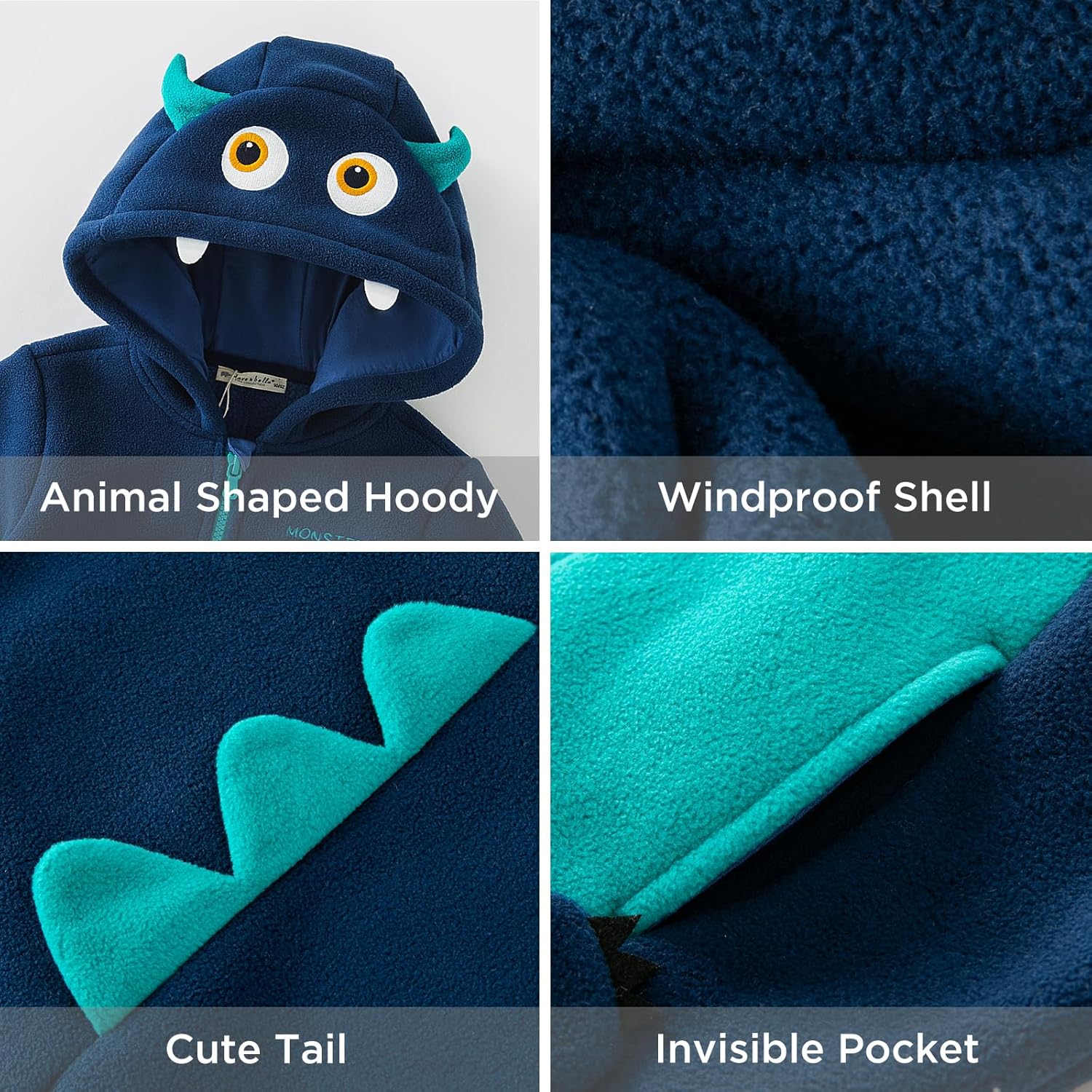 DAVE&BELLA Toddler Fleece Jacket, Baby Boys Girls Animal-shaped Hooded Zipper Long Sleeve Warm