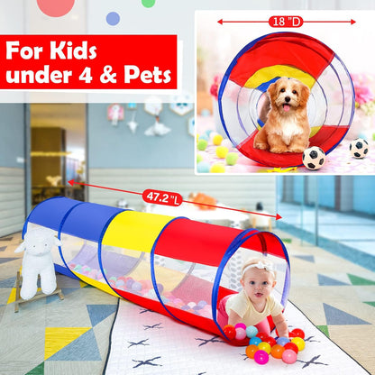 Kids Play Tunnel Tent for Toddlers, Colorful Pop Up Crawl Tunnel Toy for Baby or Pet with