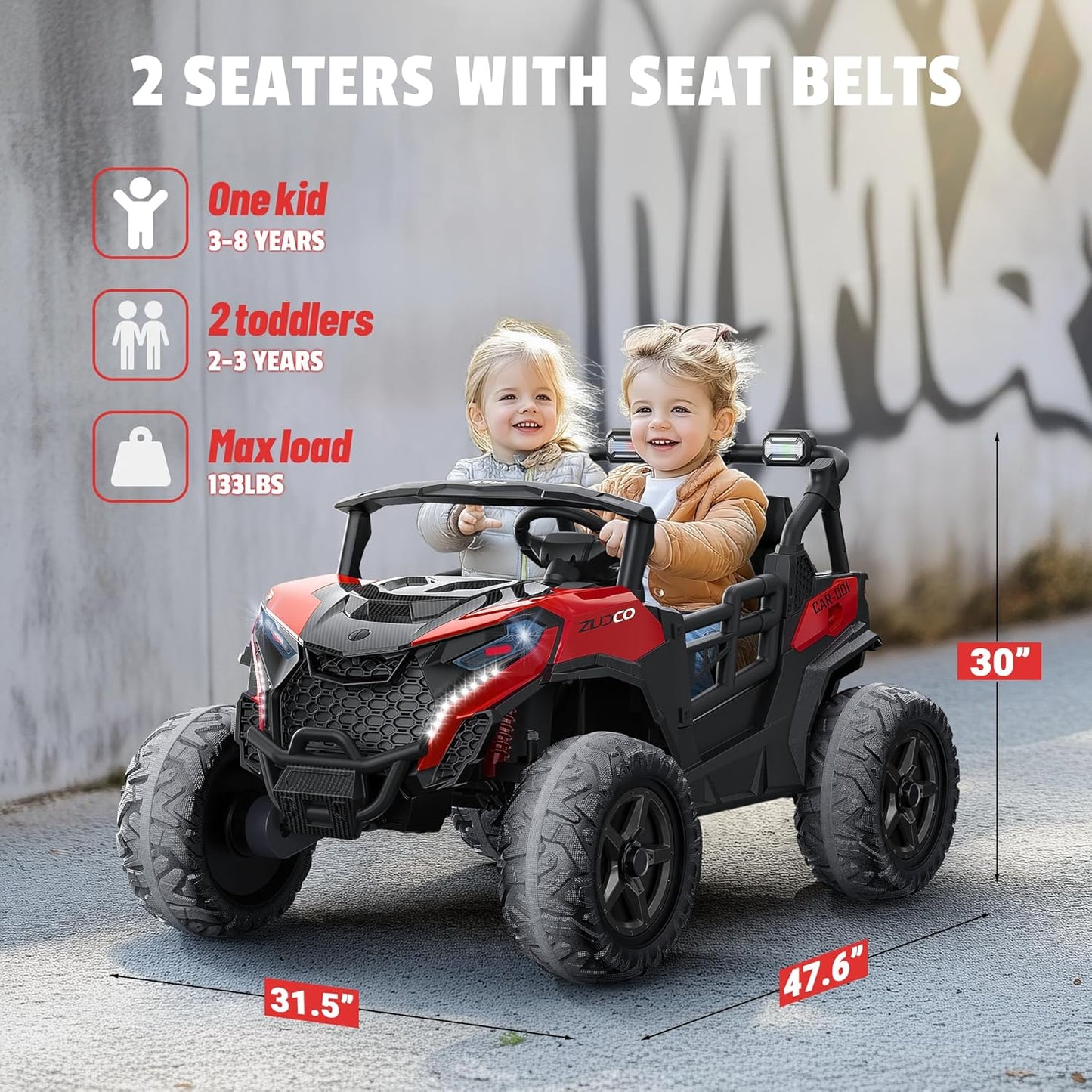24V 2 Seater Ride on Car Truck, 4x200W, EVA Tires, 4WD/2WD, Rainbow Lights, Remote Control, Shock