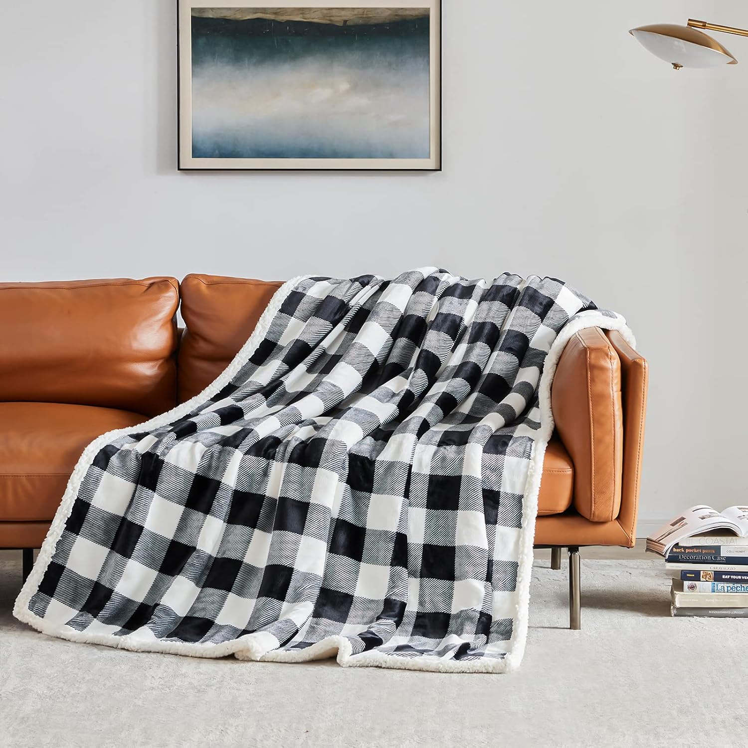 Touchat Sherpa Plaid Twin Blanket 60" X 70", Fuzzy Fluffy Soft Cozy Throw Blanket, Twin Size Plush