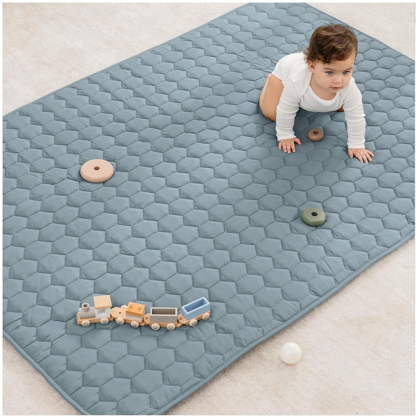 Comfy Cubs Rectangle Kids Play Mat - Medium 48 x 72 inches Soft Quilted Baby Floor Mat with