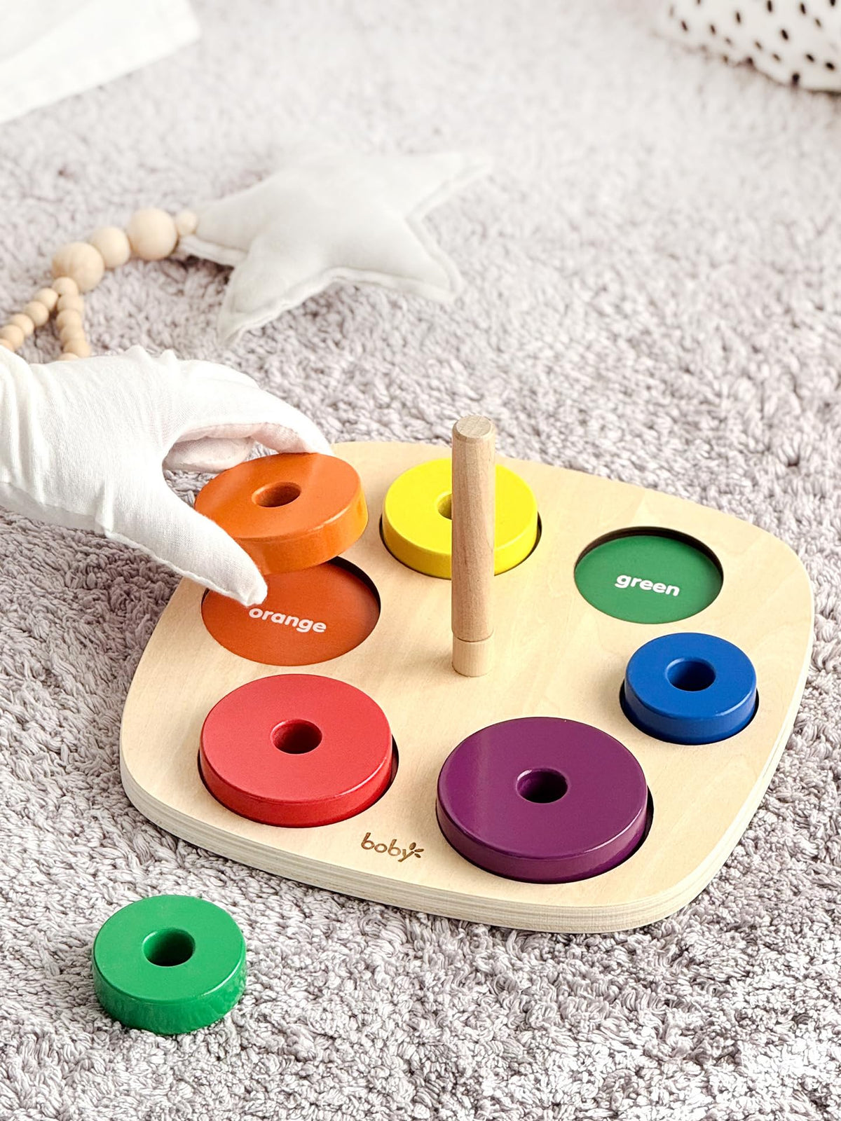 Dailyfunn Montessori Toys Wooden Rainbow Ring Stacker Color Size Learning Sorting Stacking Toy for