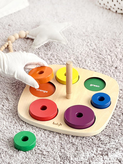 Dailyfunn Montessori Toys Wooden Rainbow Ring Stacker Color Size Learning Sorting Stacking Toy for