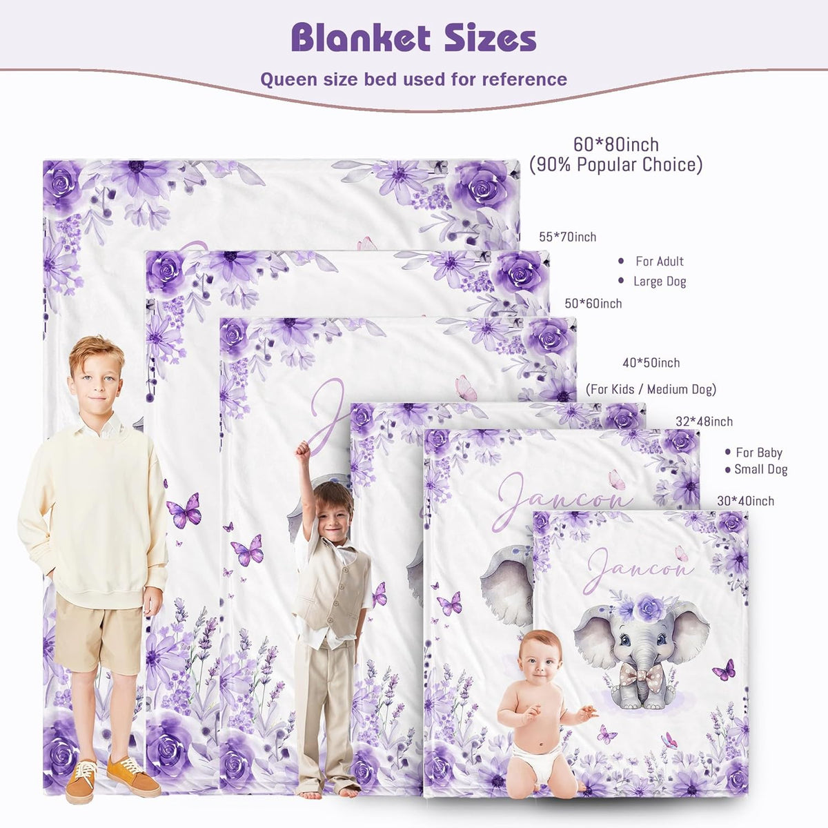 Custom Baby Blanket with Name Personalized Baby Name Blankets for Girls Customized Elephant Blanket