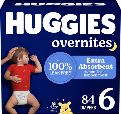 Huggies Size 6 Overnites Baby Diapers: Overnight Diapers, Size 6 (35+ lbs), 84 Ct (2 Packs of 42)
