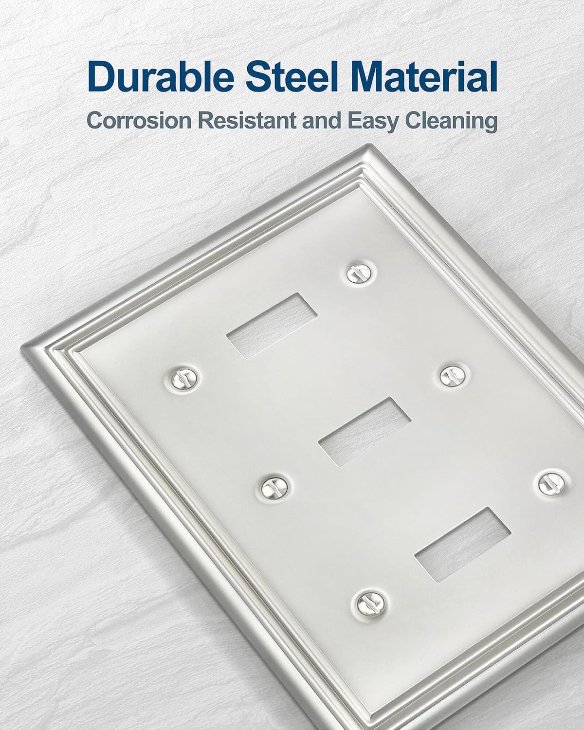 2-Pack Light Switch Cover, Satin Nickel Triple Toggle Wall Plate, Metal Switch Plate Cover