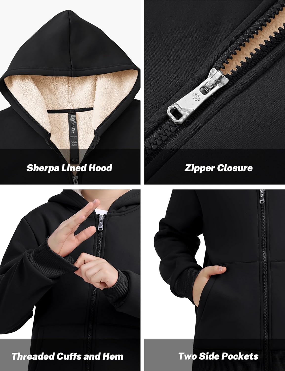 MoFiz Kids Fleece Jackets Sherpa Lined Hoodie Jacket Hooded Zip up Sweatshirt Coats for Boys Girls