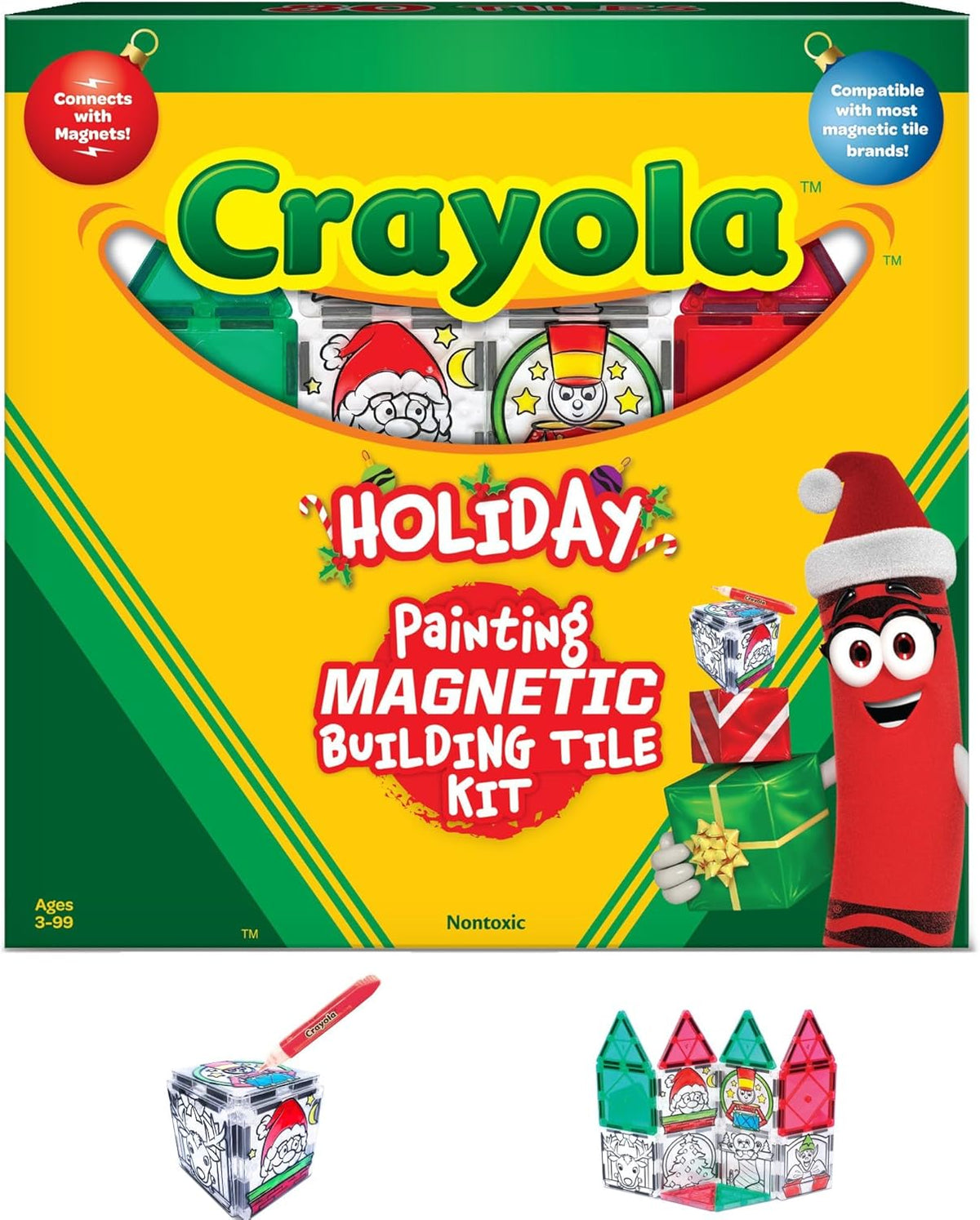 CreateOn Crayola PaintOn Holiday Magnetic Tiles, Magnetic Kids’ Building Toys, STEM Learning Travel