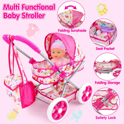 Qirptey Baby Doll Stroller Set Toys for Girls Toddlers 3-5 4-6 5-7