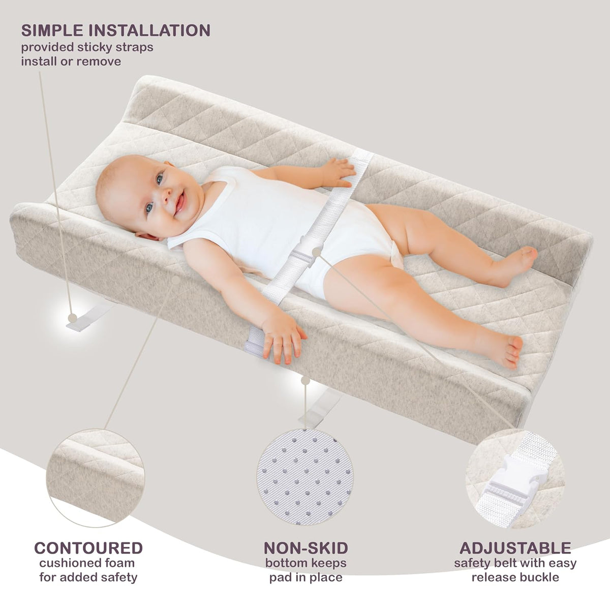 Organic Cotton Contoured Baby Changing Pad w/Waterproof Foam Mattress, Includes Soft, Removable &