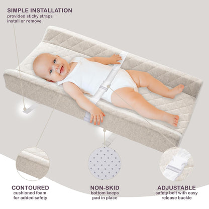 Organic Cotton Contoured Baby Changing Pad w/Waterproof Foam Mattress, Includes Soft, Removable &