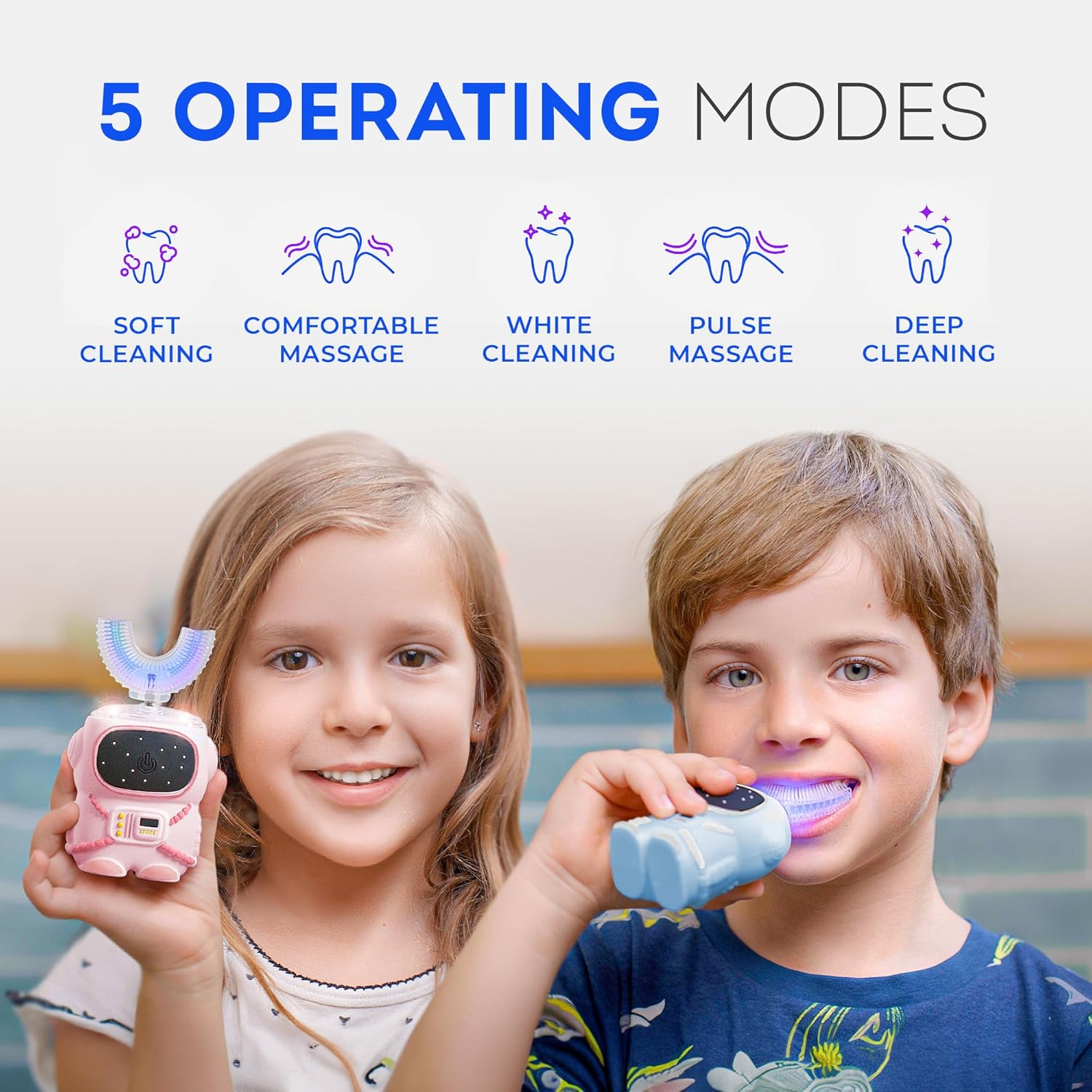Bendi Kids U-Shaped Electric Toothbrush Ages 2-7 – 360° Mouthguard Design with Memory, 5 Brushing
