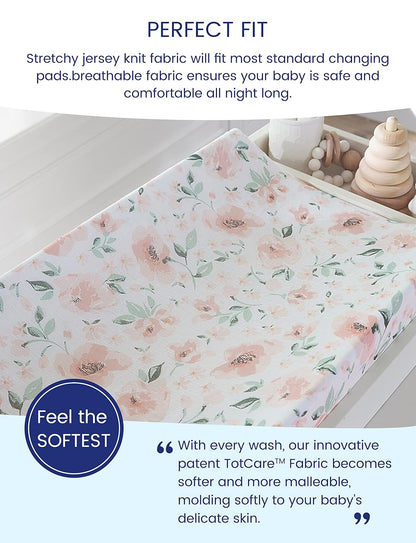 TotAha Premium Stretchy Changing Pad Covers (2-Pack) Hypoallergenic, Silky Comfort, Buttery Soft