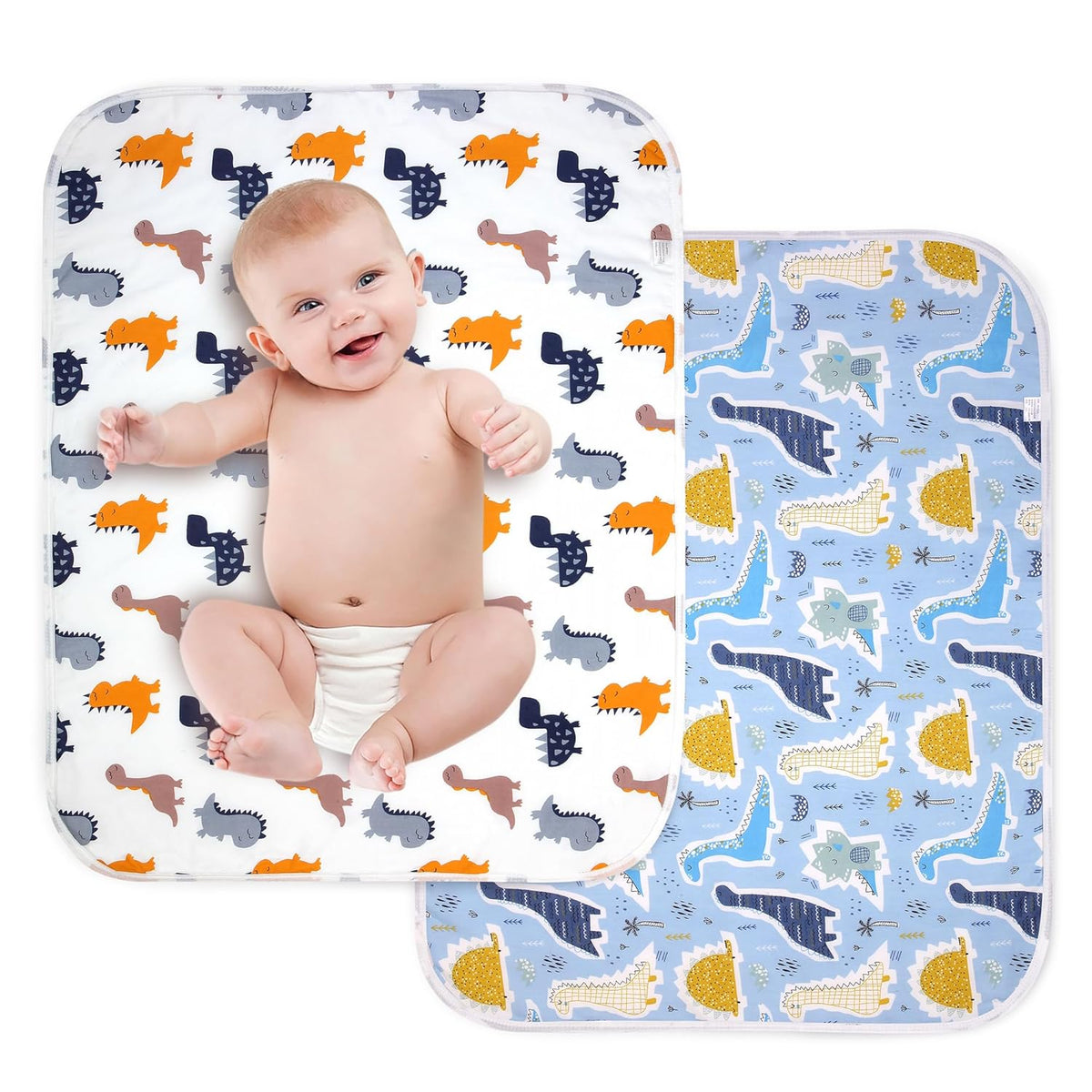 2Pcs Diaper Changing Pads for Baby, Dinosaur Change Mat, 3Layers Waterproof Change Pad Foldable