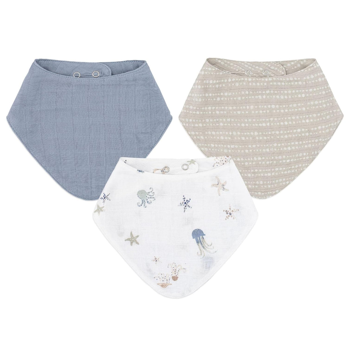 Crane Baby Bib Set, 100% Cotton Baby Bibs, Set of 3 Sea Life Cotton Muslin Bibs, Bandana Bibs Baby