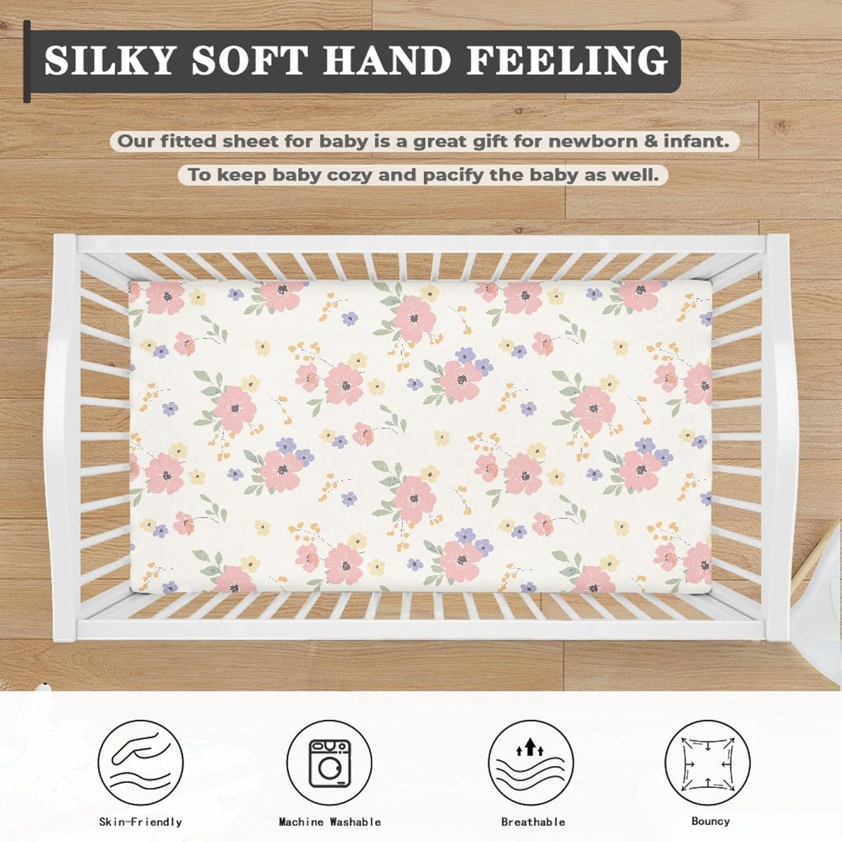 Dreamy Floral Print Fitted Crib Sheet Flower Baby Crib Sheet Fit Standard Crib and Toddler