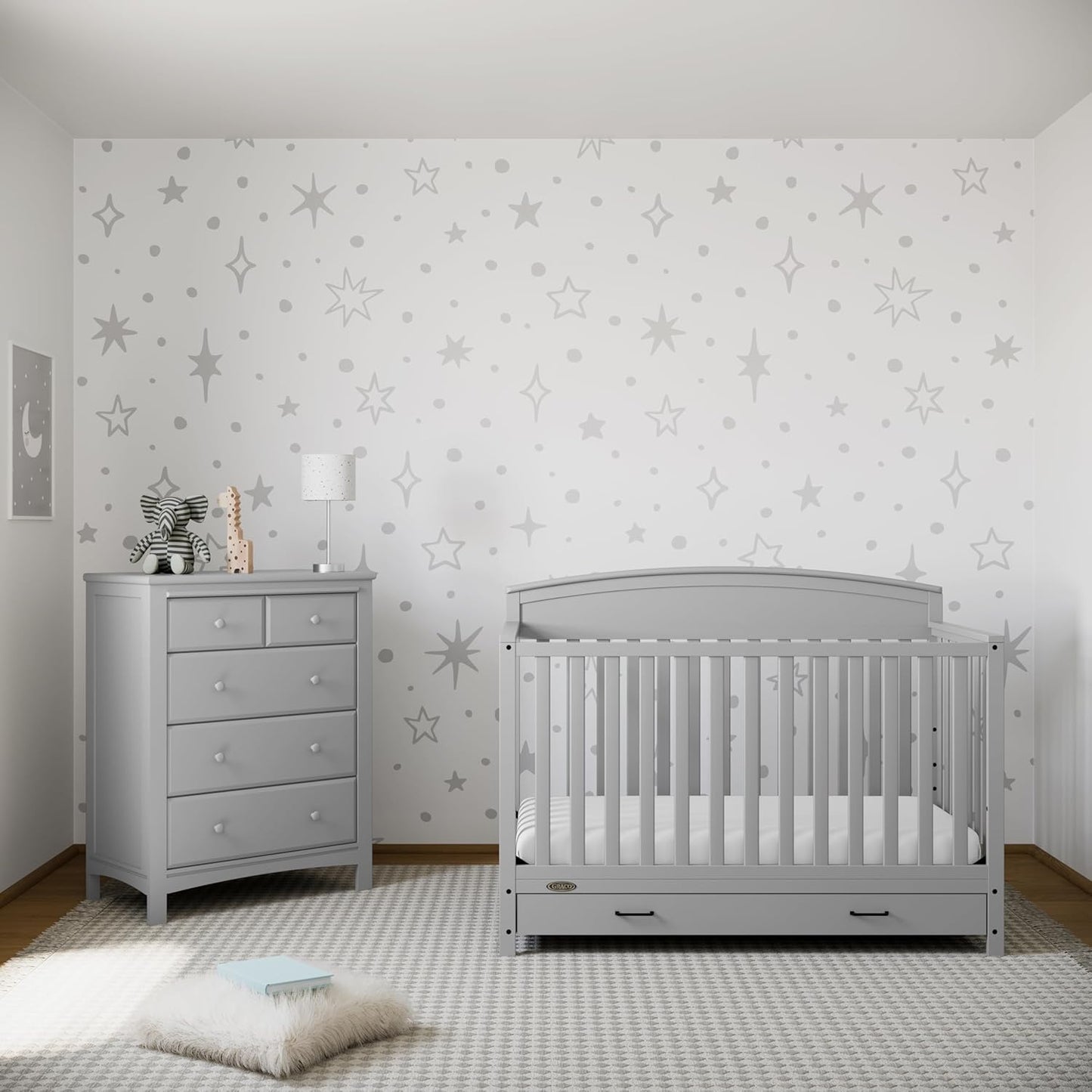 Graco Benton 5-in-1 Convertible Crib with Drawer (Pebble Gray) -Converts from Baby Crib to Toddler